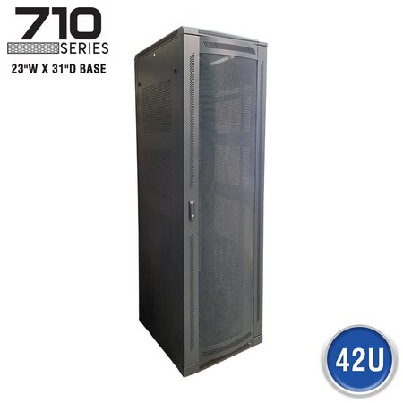 QUEST MFG Floor Enclosure Server Cabinet, Vented Mesh Door, 42U, 6' x 23"W x 31"D, Black FE7119-42-02